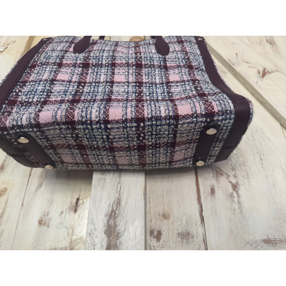 Kate Spade Plaid Burgundy Blue White Tweed Tote Shoulder Bag NWOT - Picture 12 of 16